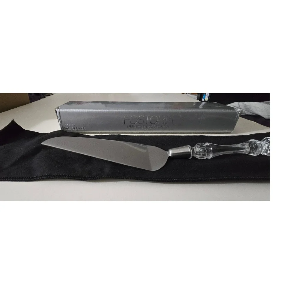 Fostoria Heritage Collection Lead Crystal Handle Cake Server Stainless Steel Box